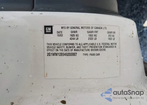 2004 Chevrolet Monte Carlo Ls z USA, uszkodzony, nr VIN 2G1WW12E049200887